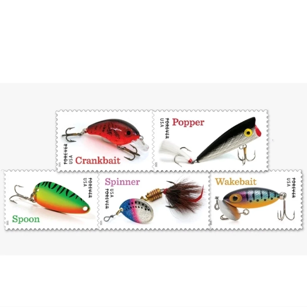 100 Freshwater Fishing Lures 2025‎ Forever Postage Stamps USPS Bachelor Party